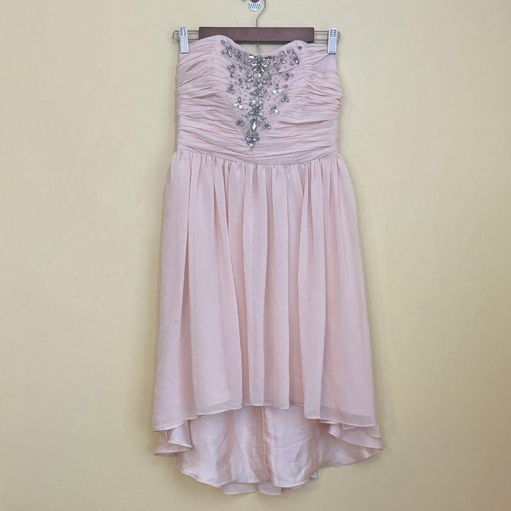 Pearl Georgina Chapman Strapless Blush Pink High-Low Chiffon Dress Beaded Bodice - Picture 4 of 16